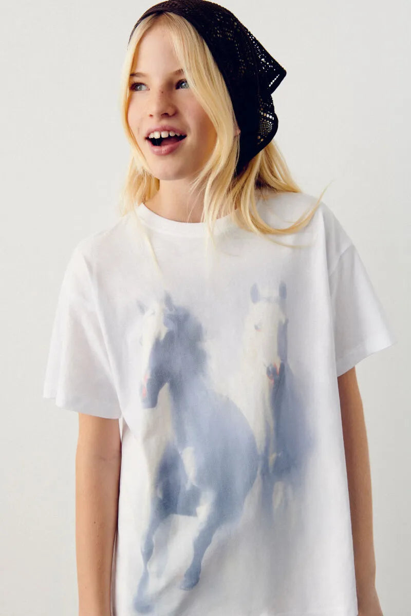 Springfield White Girls Short Sleeve Horse T-Shirt SKU: 5283097_99 Image 01