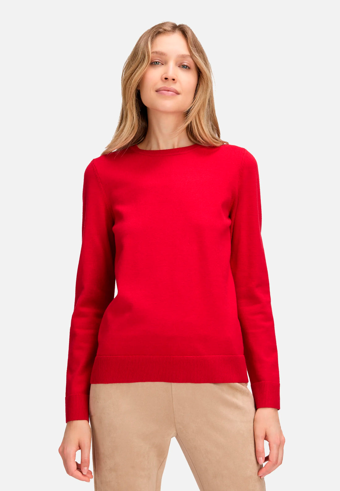 Betty Barclay_Red Scarlet_Basic Knit Sweater with a Round Neck_5342-2907_4635_01