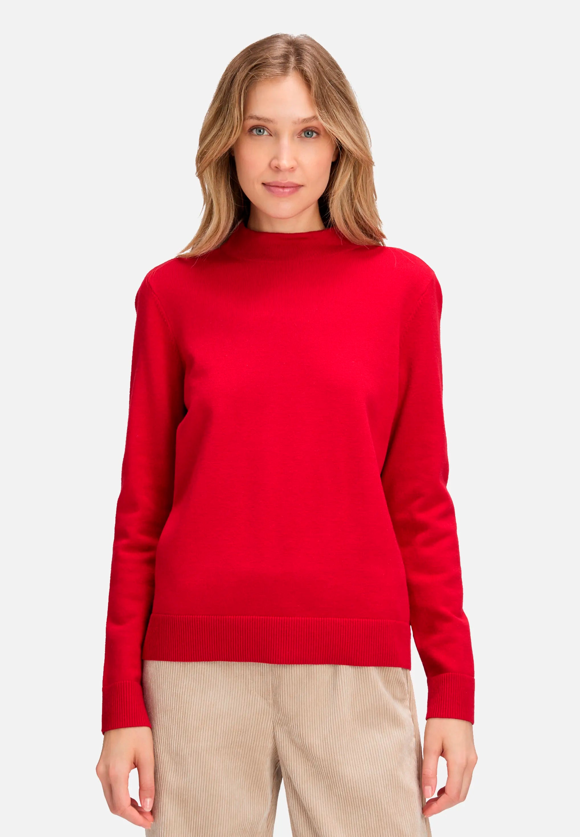 Betty Barclay_Red Scarlet_Basic Knit Sweater with Stand-Up Collar_5343-2907_4635_01