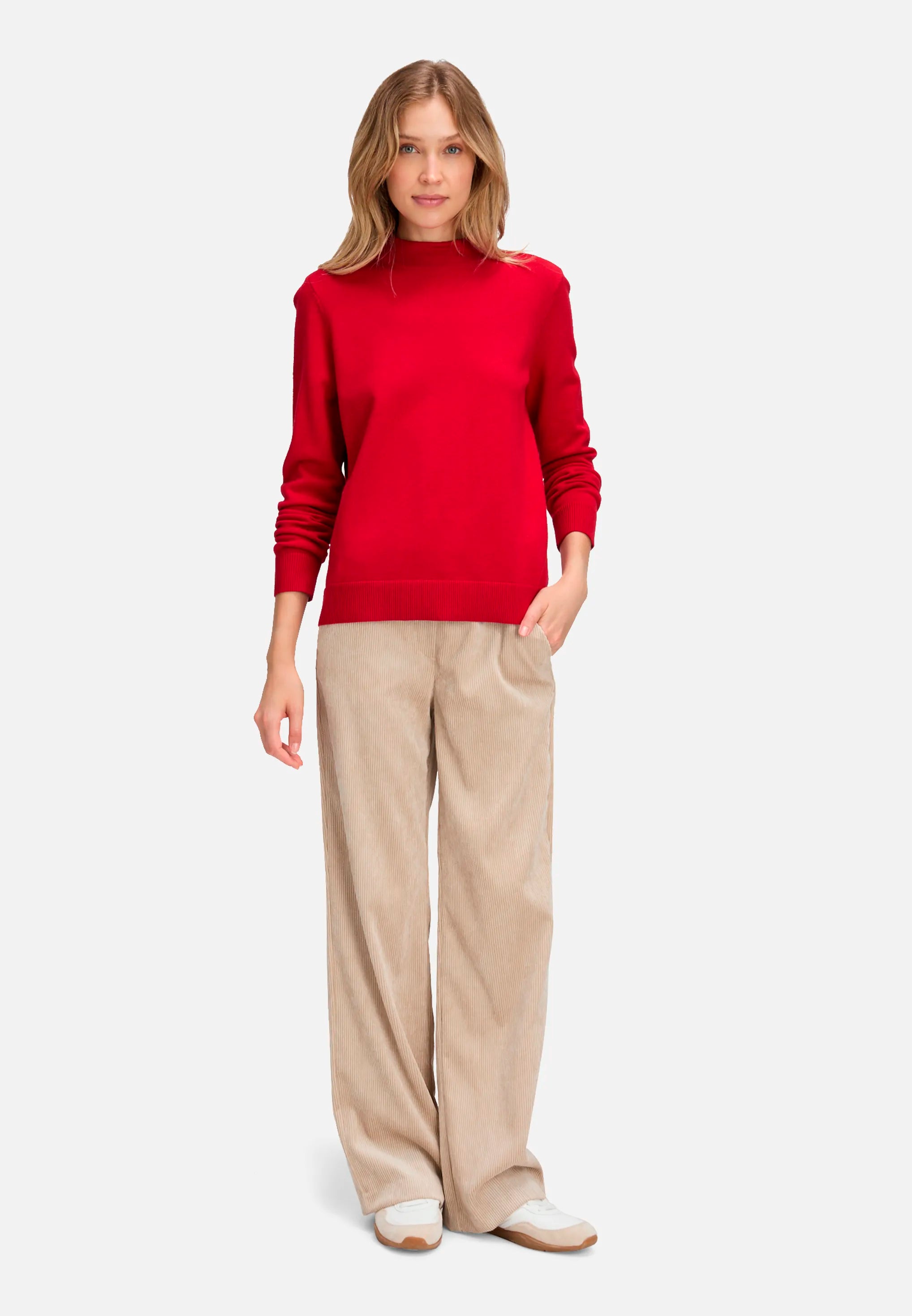 Betty Barclay_Red Scarlet_Basic Knit Sweater with Stand-Up Collar_5343-2907_4635_02
