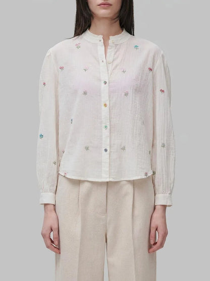 Benetton Creamy White Women Shirt with Flowers SKU: 53WFDQ0E2_0R2 Image 00