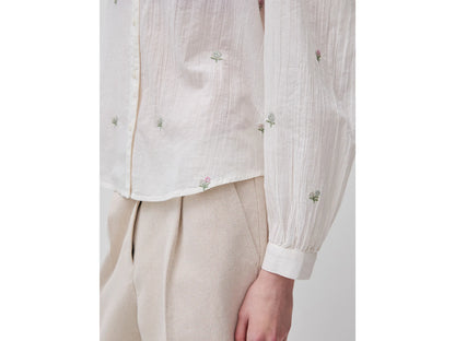 Benetton Creamy White Women Shirt with Flowers SKU: 53WFDQ0E2_0R2 Image 04