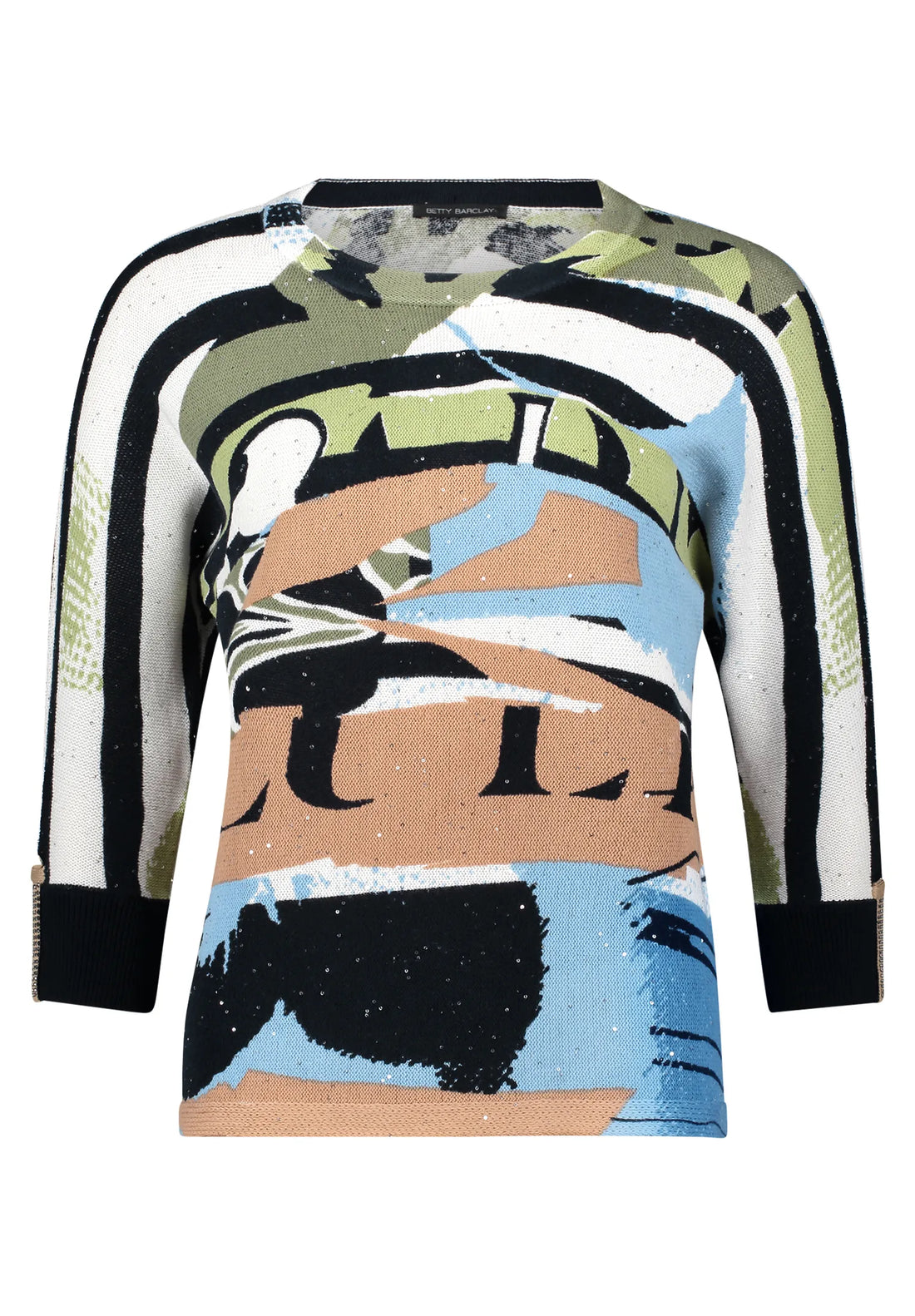 Betty Barclay Blue/Beige Women Knitted Pullover Short 3/4 Sleeve SKU: 5409-1805_8872 Image 01