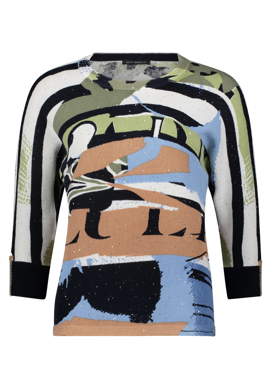 Betty Barclay Blue/Beige Women Knitted Pullover Short 3/4 Sleeve SKU: 5409-1805_8872 Image 02