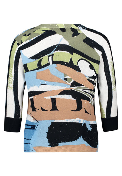 Betty Barclay Blue/Beige Women Knitted Pullover Short 3/4 Sleeve SKU: 5409-1805_8872 Image 03