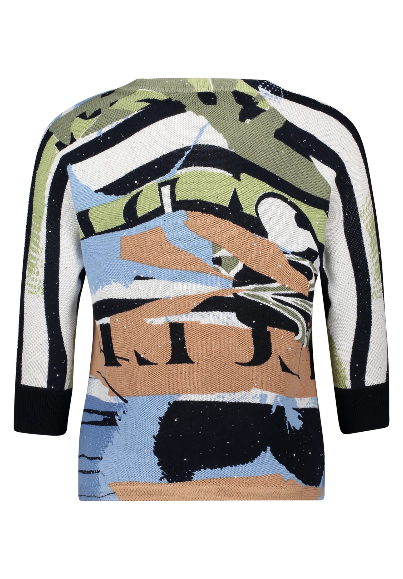 Betty Barclay Blue/Beige Women Knitted Pullover Short 3/4 Sleeve SKU: 5409-1805_8872 Image 04
