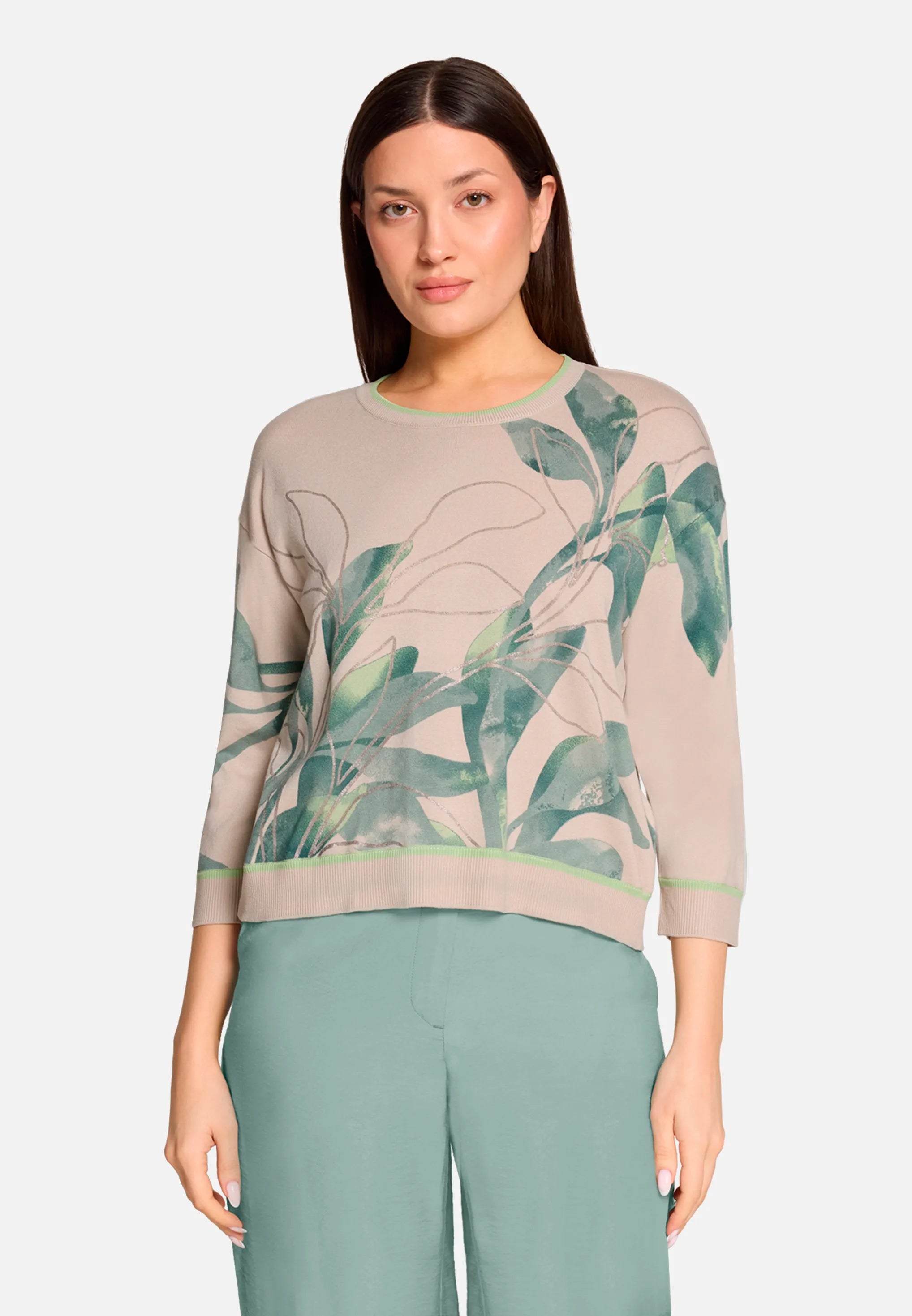 Betty Barclay Beige/Green Women Printed Knit Sweater SKU: 5412-1809_7856 Image 01