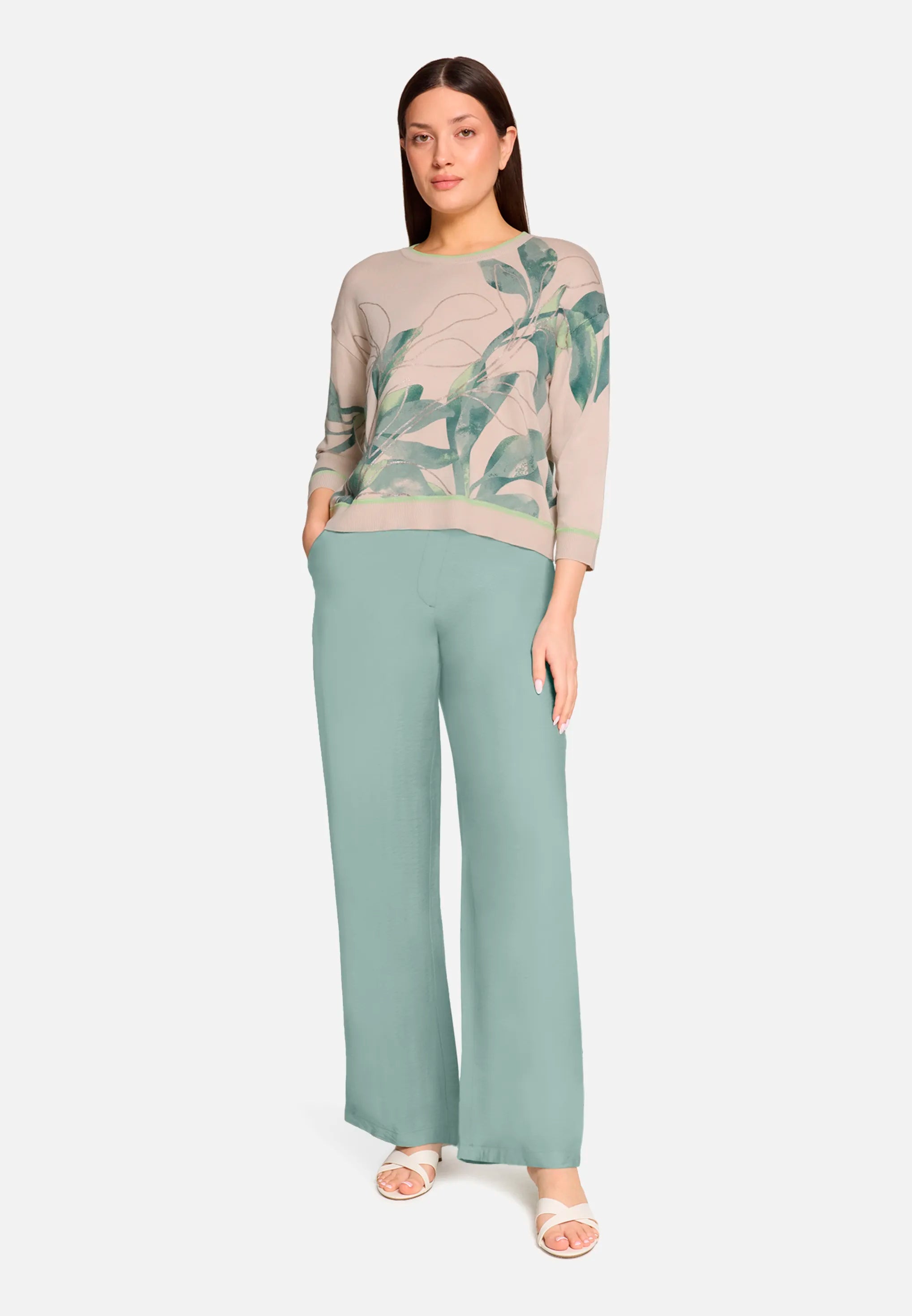 Betty Barclay Beige/Green Women Printed Knit Sweater SKU: 5412-1809_7856 Image 02