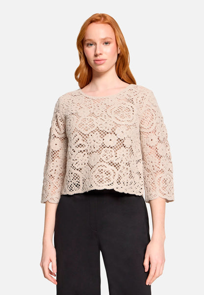 Betty Barclay Light Beige Women Open-Knit Sweater with Boat Neck SKU: 5437-1912_9106 Image 01