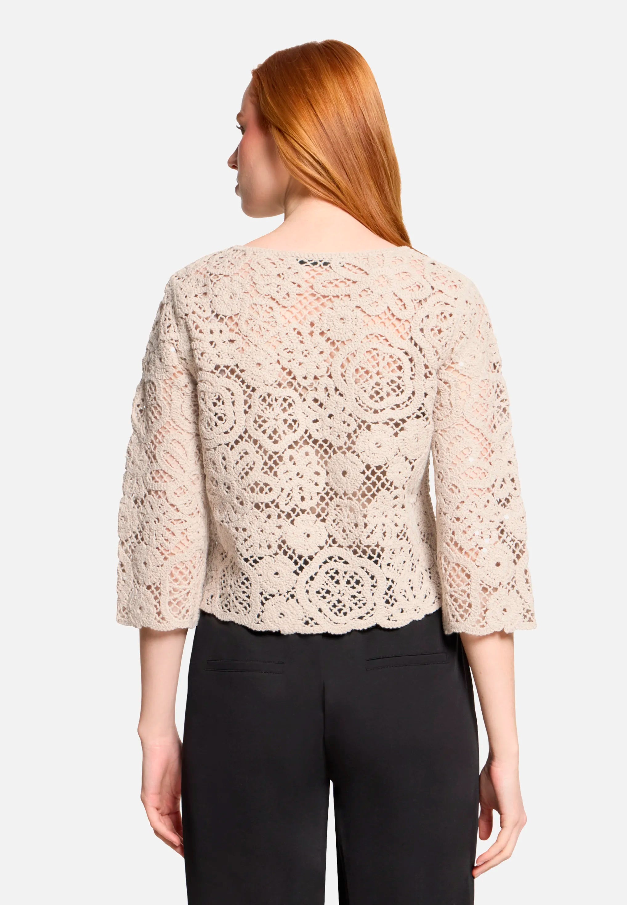 Betty Barclay Light Beige Women Open-Knit Sweater with Boat Neck SKU: 5437-1912_9106 Image 03