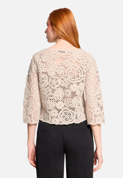 Betty Barclay Light Beige Women Open-Knit Sweater with Boat Neck SKU: 5437-1912_9106 Image 03