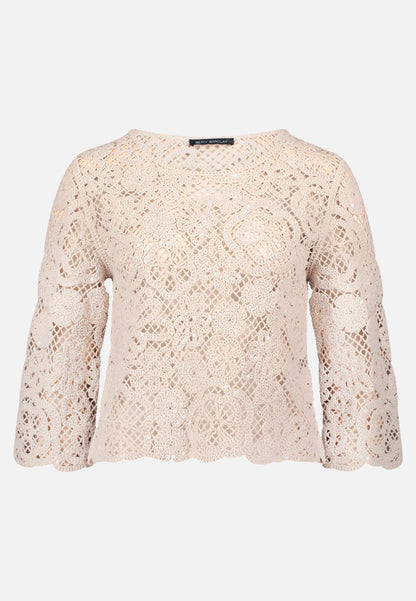 Betty Barclay Light Beige Women Open-Knit Sweater with Boat Neck SKU: 5437-1912_9106 Image 04