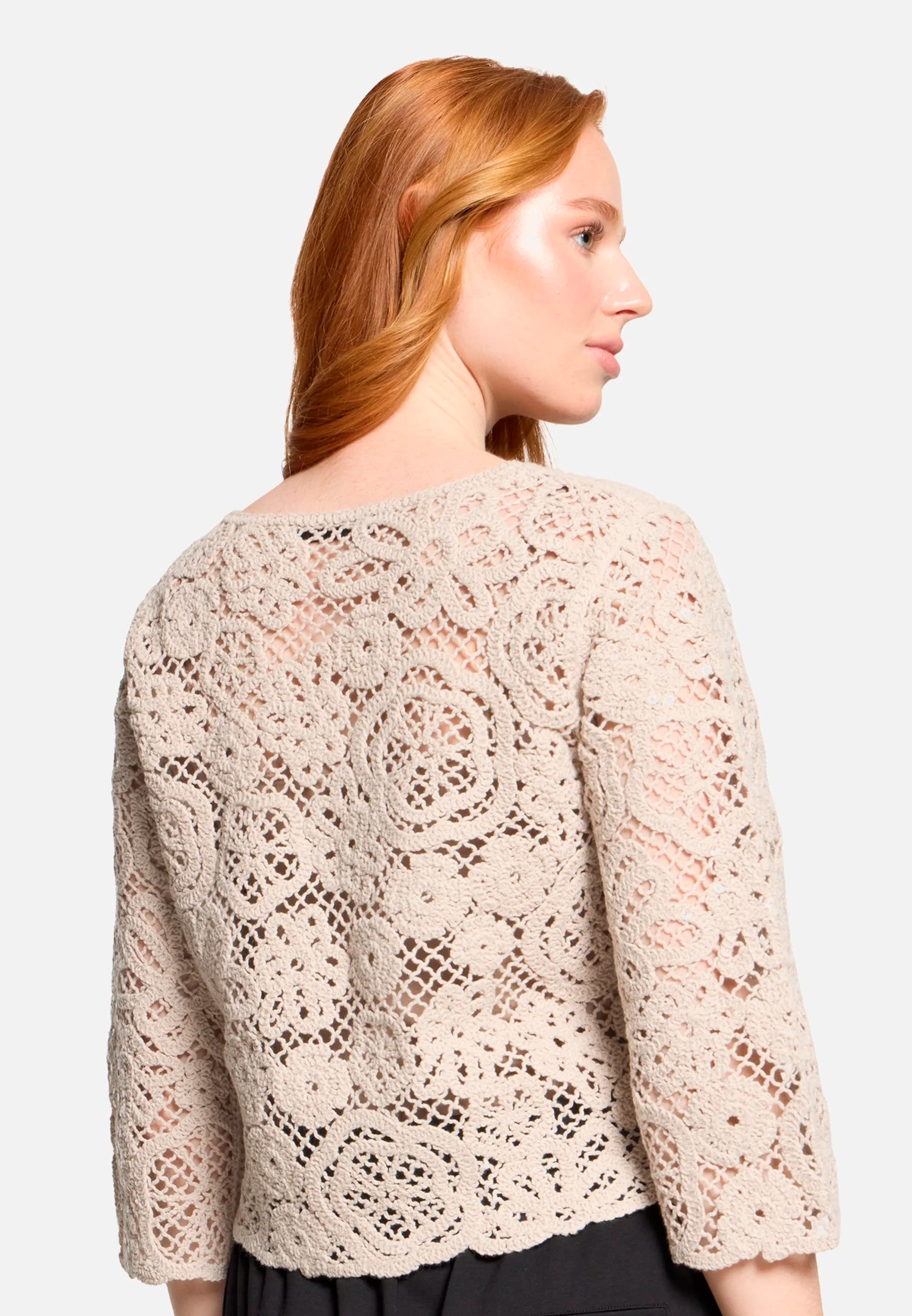 Betty Barclay Light Beige Women Open-Knit Sweater with Boat Neck SKU: 5437-1912_9106 Image 07