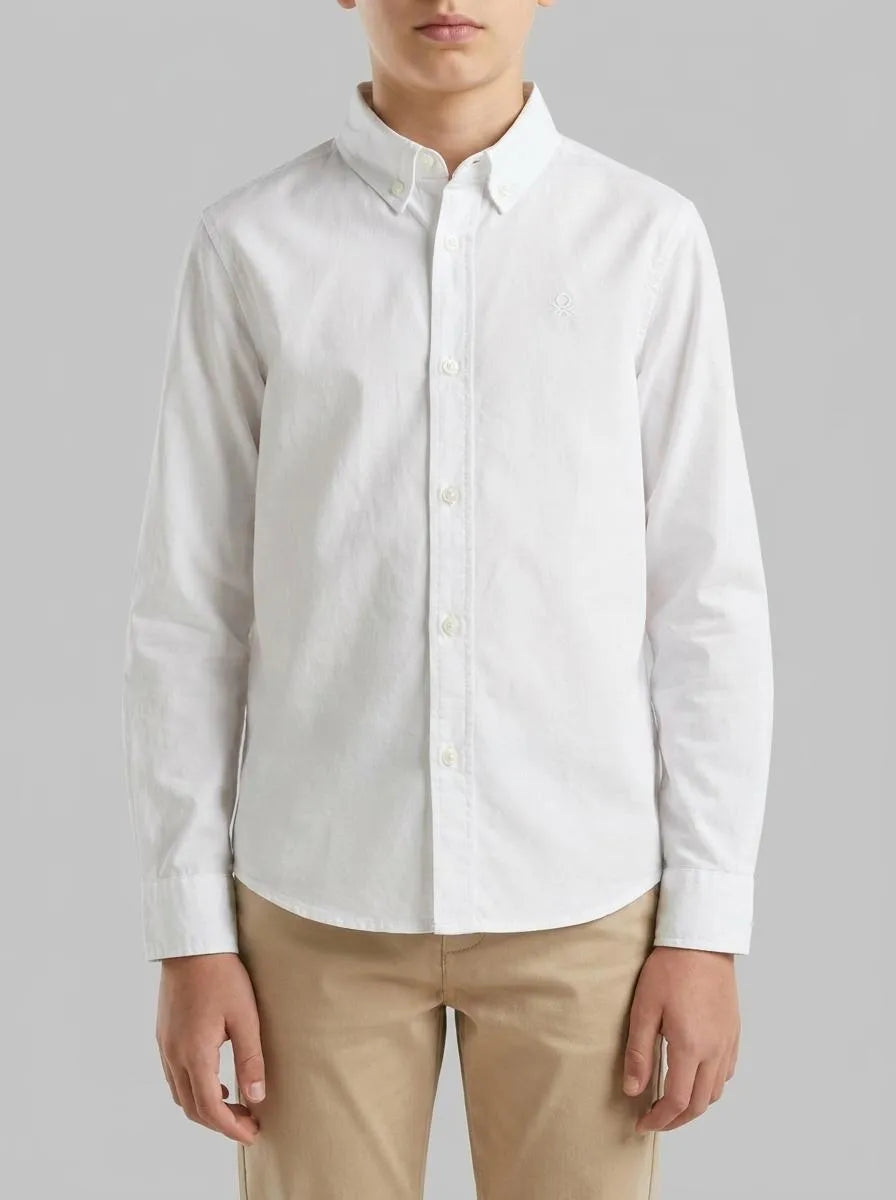 Benetton White Boys White Button-Down Shirt SKU: 54AZCQ00R_101 Image 00