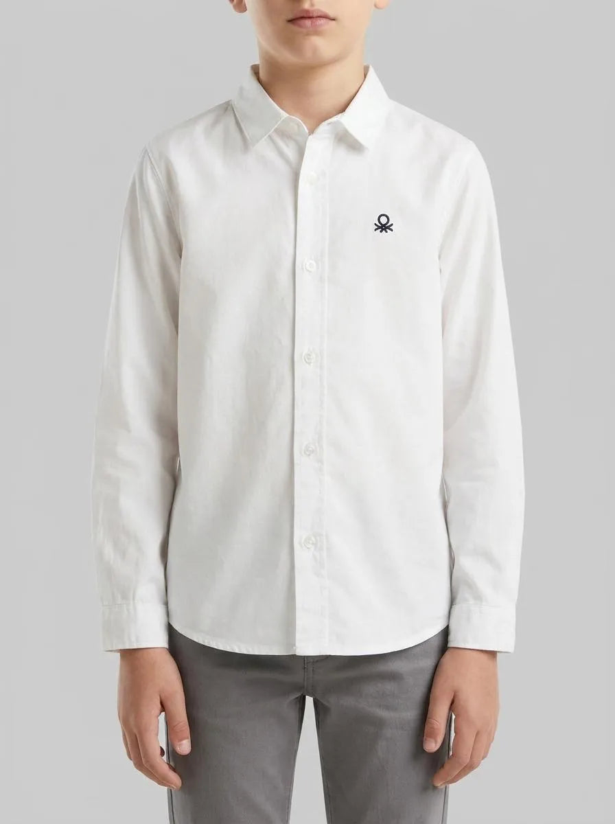 Benetton White Boys White Shirt in Pure Cotton SKU: 54AZGQ00J_101 Image 00