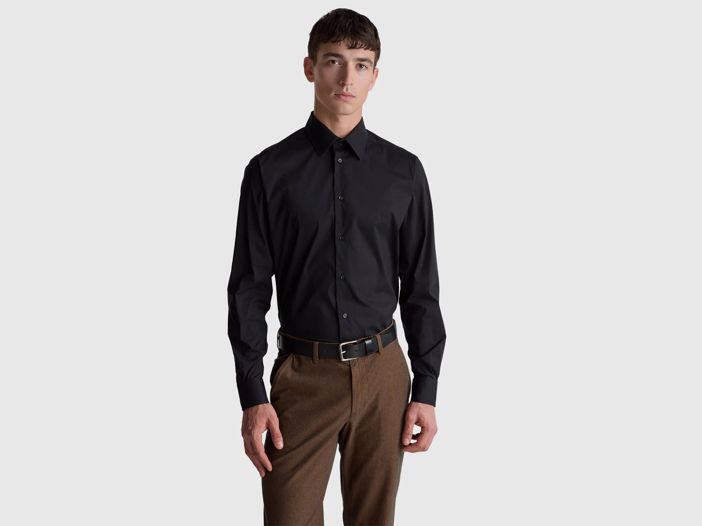 Benetton Black Men Slim Fit Shirt SKU: 551MUQ049_100 Image 01
