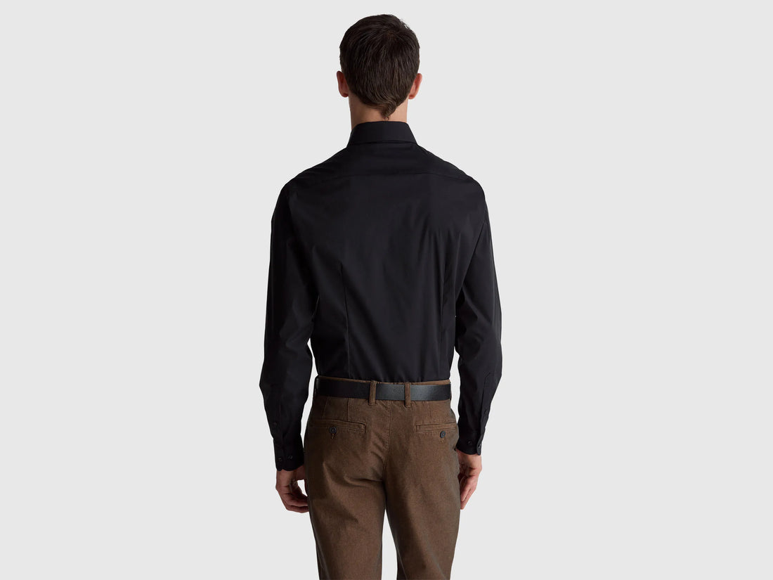 Benetton Black Men Slim Fit Shirt SKU: 551MUQ049_100 Image 02