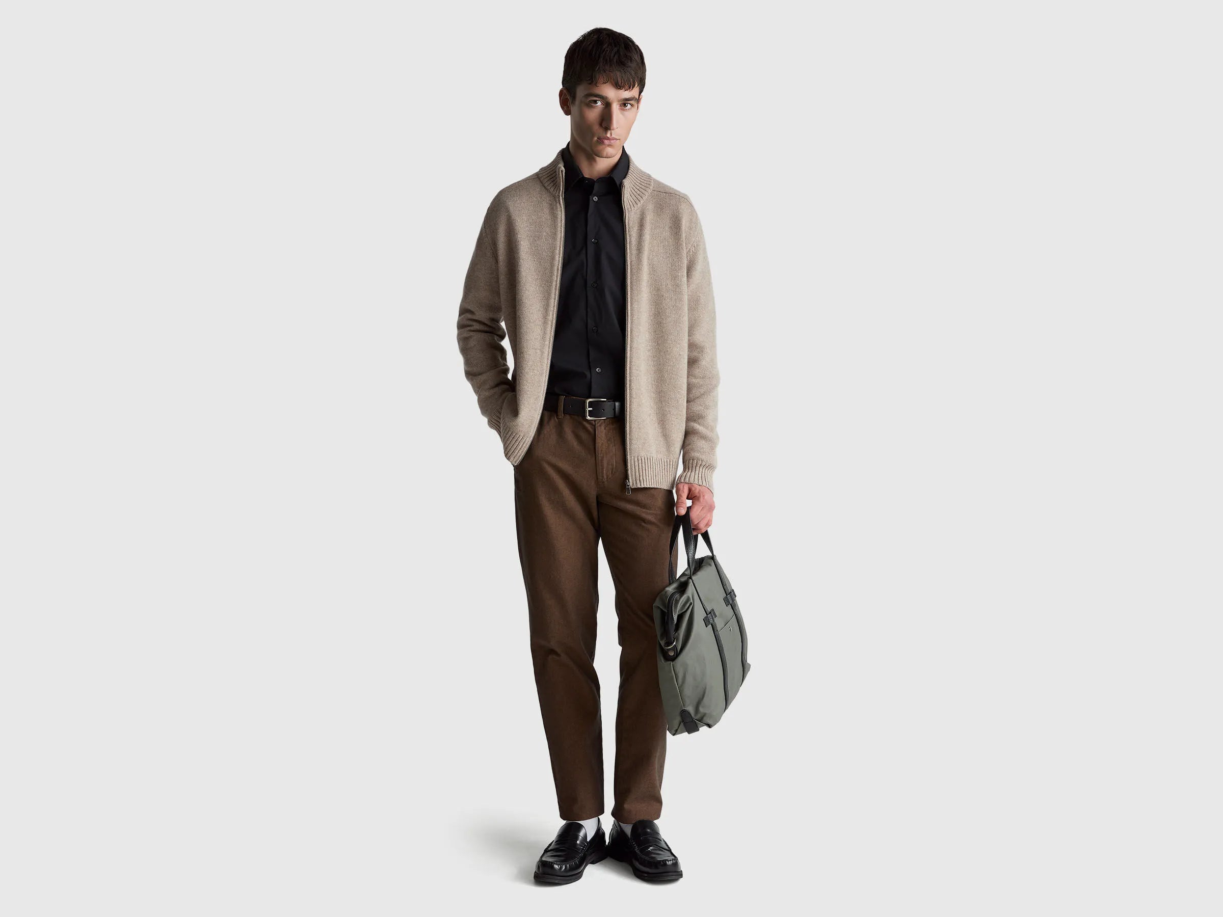 Benetton Black Men Slim Fit Shirt SKU: 551MUQ049_100 Image 03