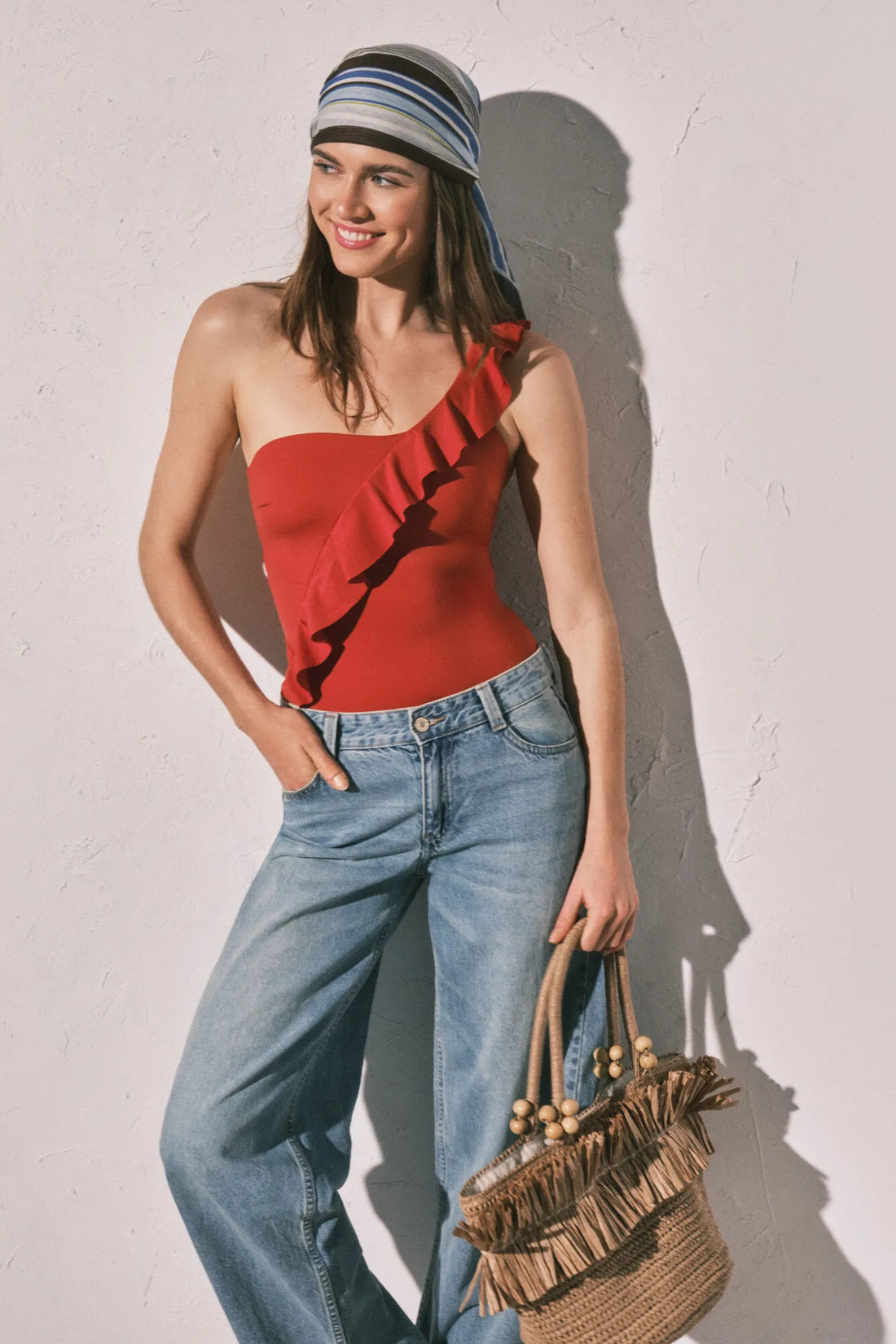 Women Secret_Orange_Orange Shaping Asymmetric Ruffle Swimwear_5523303_64_01