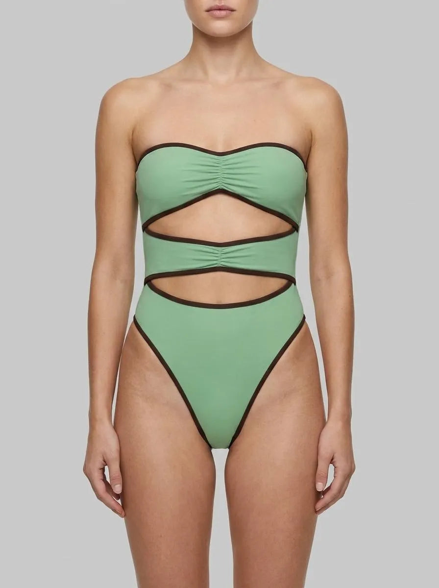 Women Secret_Green_Green Bandeau Front Slits Swimwear_5523311_26_00