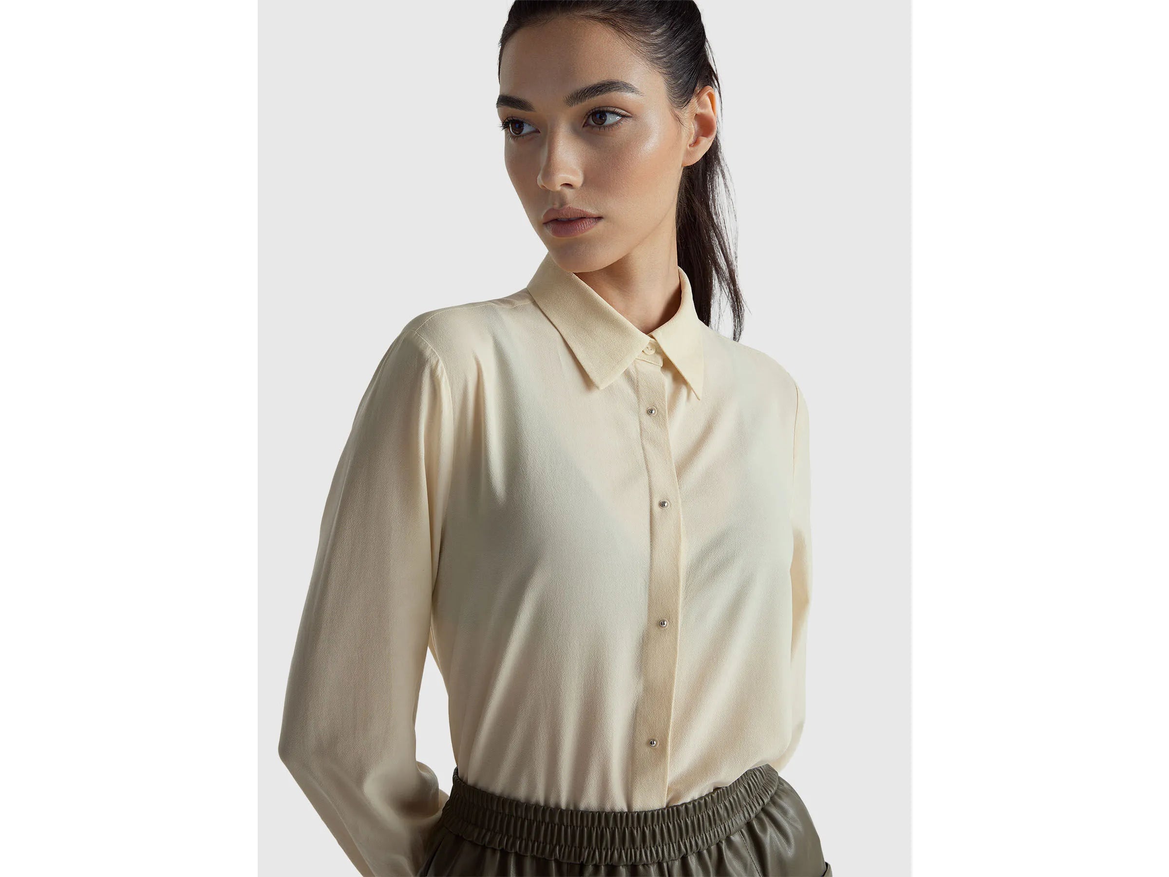 Benetton Creamy White Women Crepe Shirt SKU: 55M1DQ0CP_3C9 Image 04