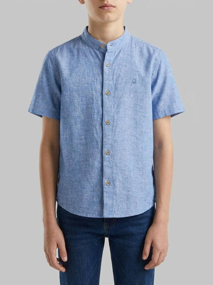 Benetton Light Blue Boys Short-Sleeved Linen Blend Shirt SKU: 55WQCQ04U_901 Image 00