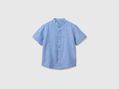 Benetton Light Blue Boys Short-Sleeved Linen Blend Shirt SKU: 55WQCQ04U_901 Image 01