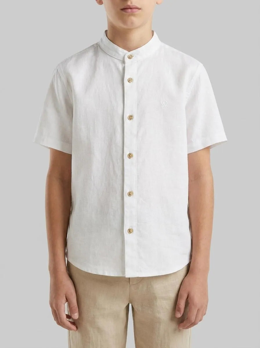 Benetton White Boys Short-Sleeved Linen Blend Shirt SKU: 55WQCQ04U_909 Image 00