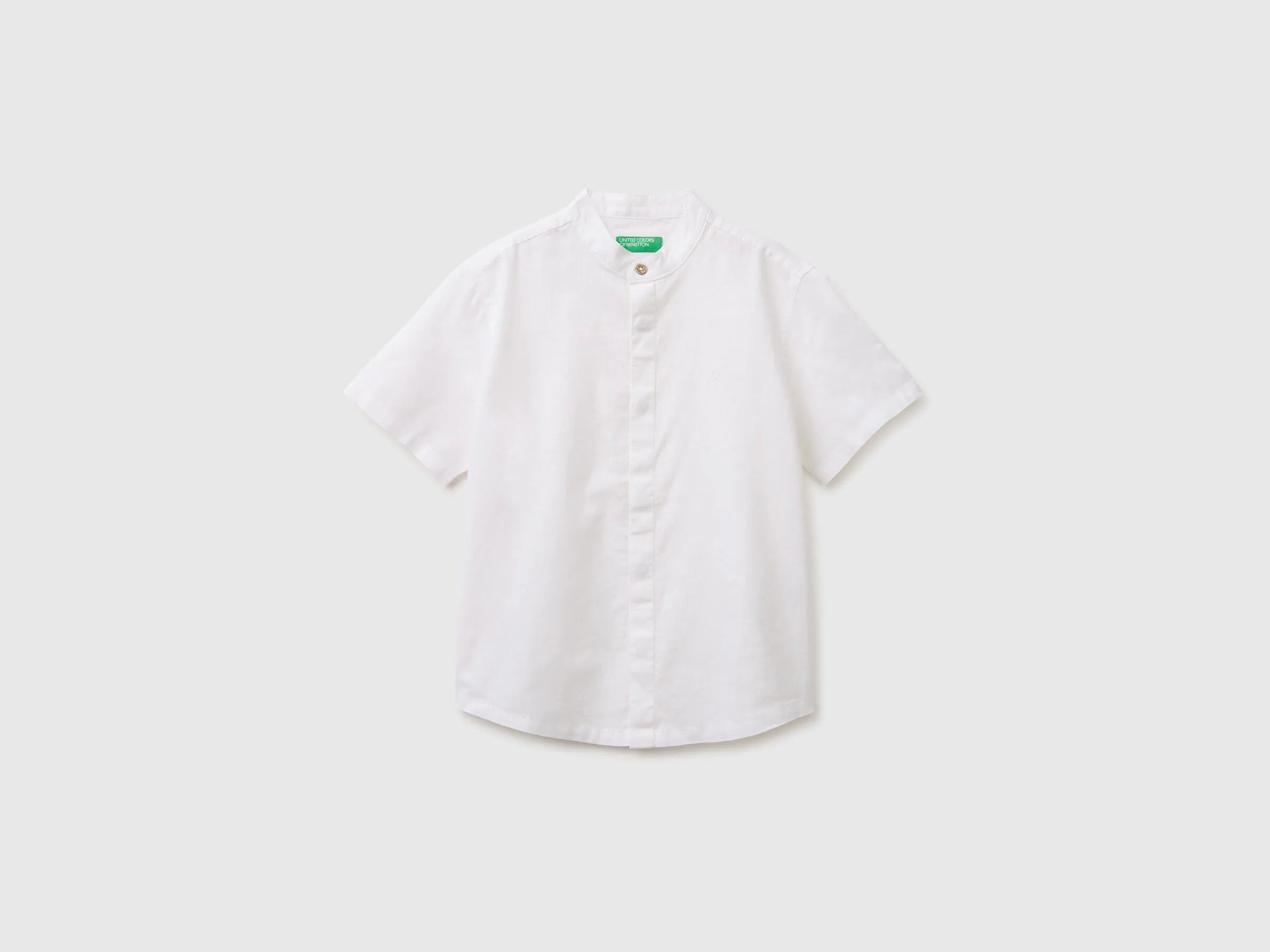 Benetton White Boys Short-Sleeved Linen Blend Shirt SKU: 55WQCQ04U_909 Image 01