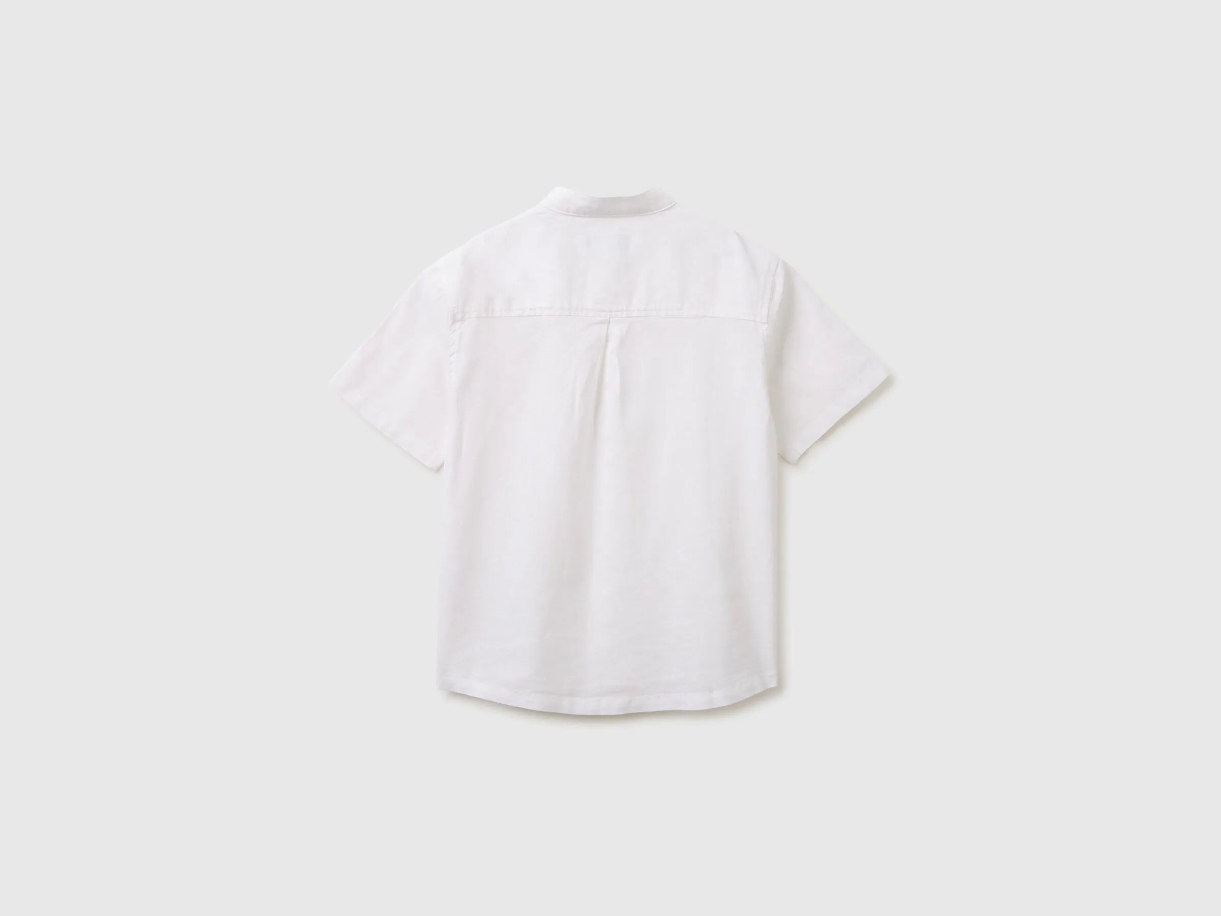 Benetton White Boys Short-Sleeved Linen Blend Shirt SKU: 55WQCQ04U_909 Image 02