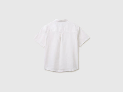 Benetton White Boys Short-Sleeved Linen Blend Shirt SKU: 55WQCQ04U_909 Image 02