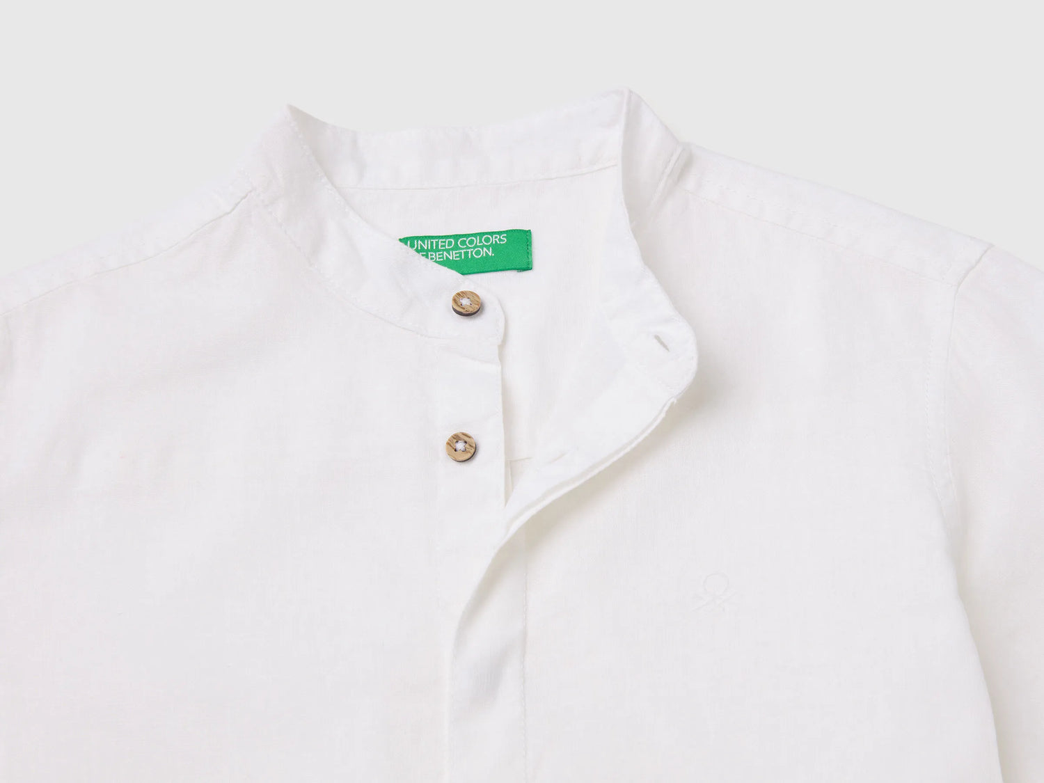 Benetton White Boys Short-Sleeved Linen Blend Shirt SKU: 55WQCQ04U_909 Image 03