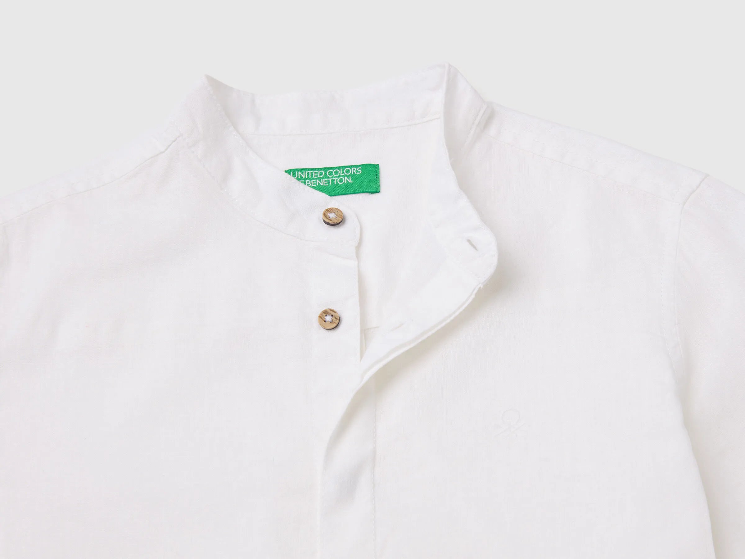 Benetton White Boys Short-Sleeved Linen Blend Shirt SKU: 55WQCQ04U_909 Image 03