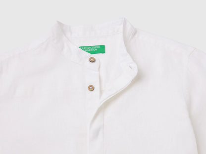 Benetton White Boys Short-Sleeved Linen Blend Shirt SKU: 55WQCQ04U_909 Image 03