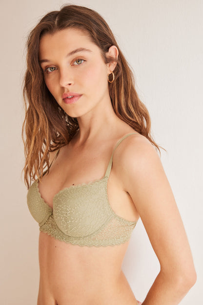 Gorgeous Light Khaki Lace Push Up Bra In Different Cup Sizes_06