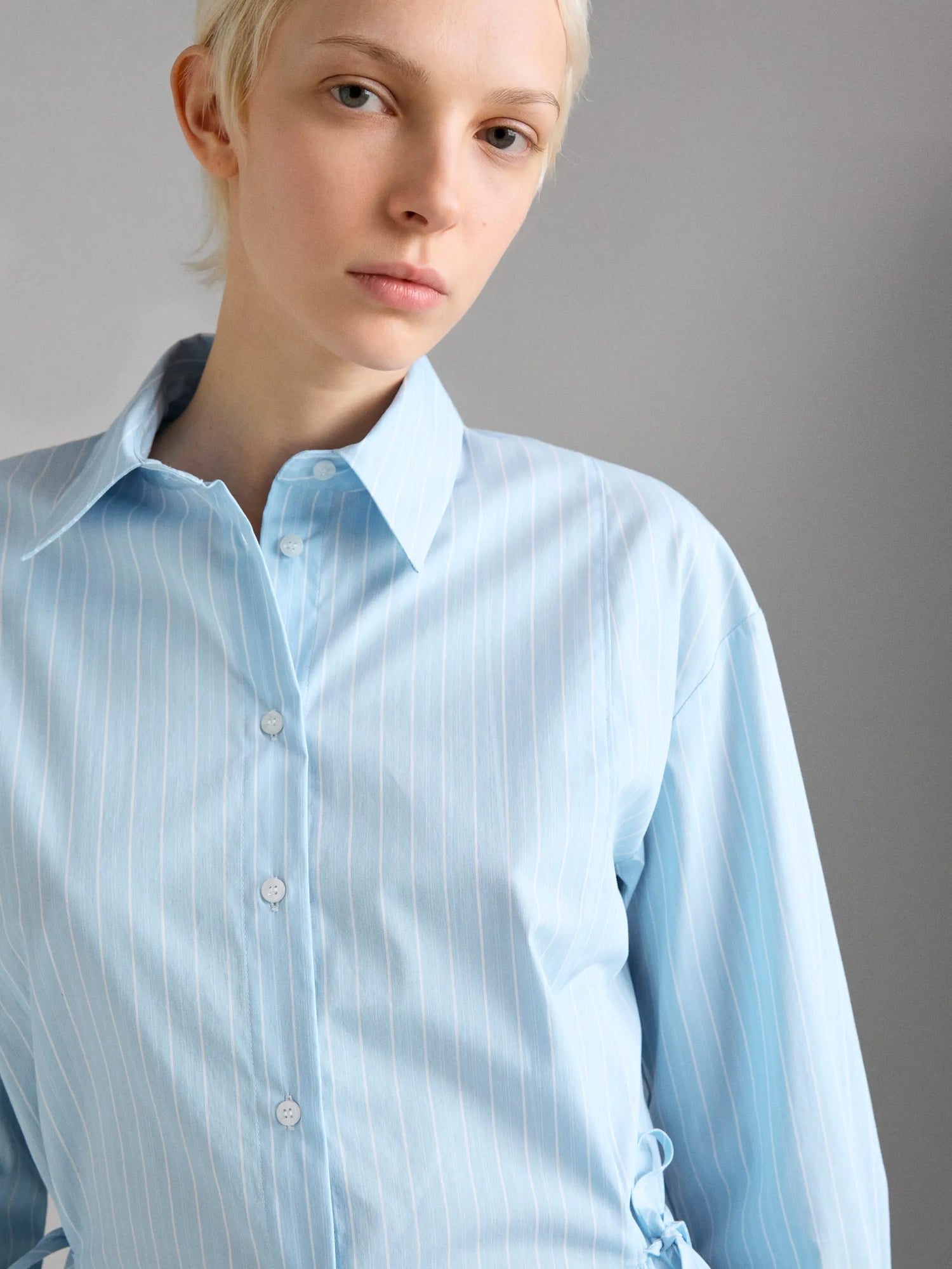 Sisley Light blue Women Striped Shirt with Laces SKU: 58B5LQ0AI_911 Image 04