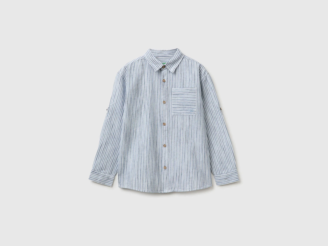 Benetton Light Blue Boys Striped Linen Blend Shirt SKU: 58DNCQ04W_902 Image 01