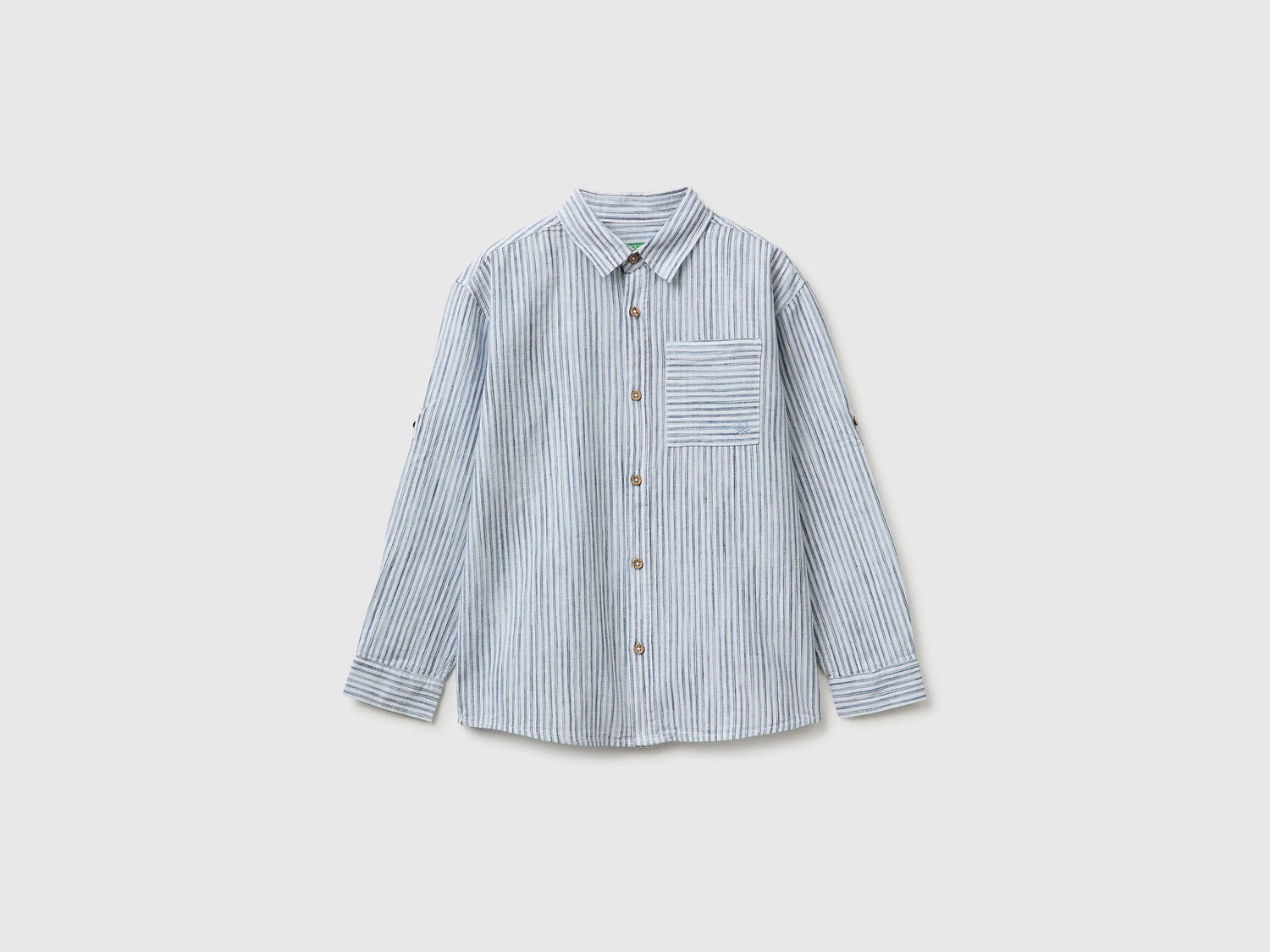 Benetton Light Blue Boys Striped Linen Blend Shirt SKU: 58DNCQ04W_902 Image 01