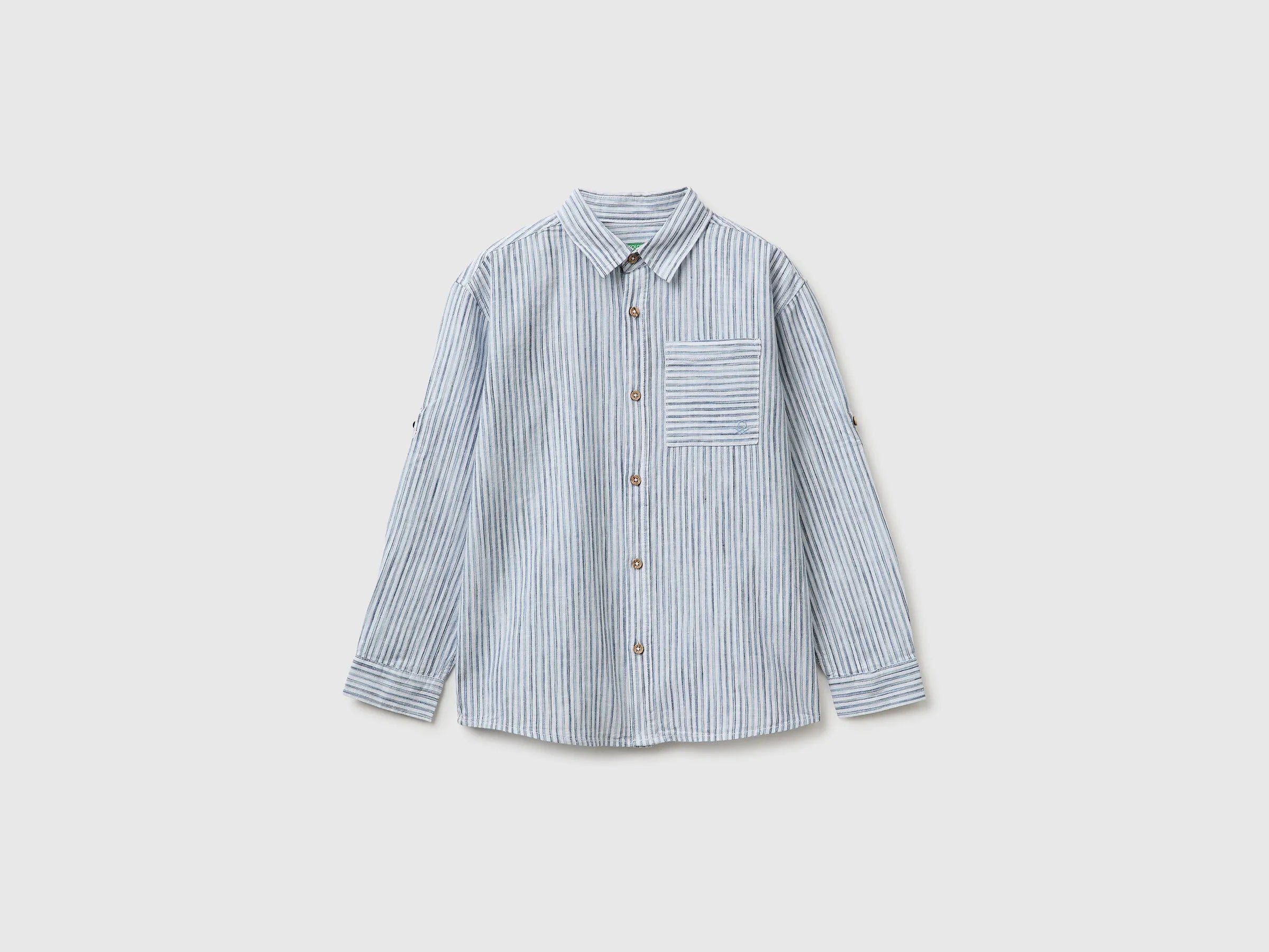 Benetton Light Blue Boys Striped Linen Blend Shirt SKU: 58DNCQ04W_902 Image 01