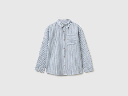Benetton Light Blue Boys Striped Linen Blend Shirt SKU: 58DNCQ04W_902 Image 01