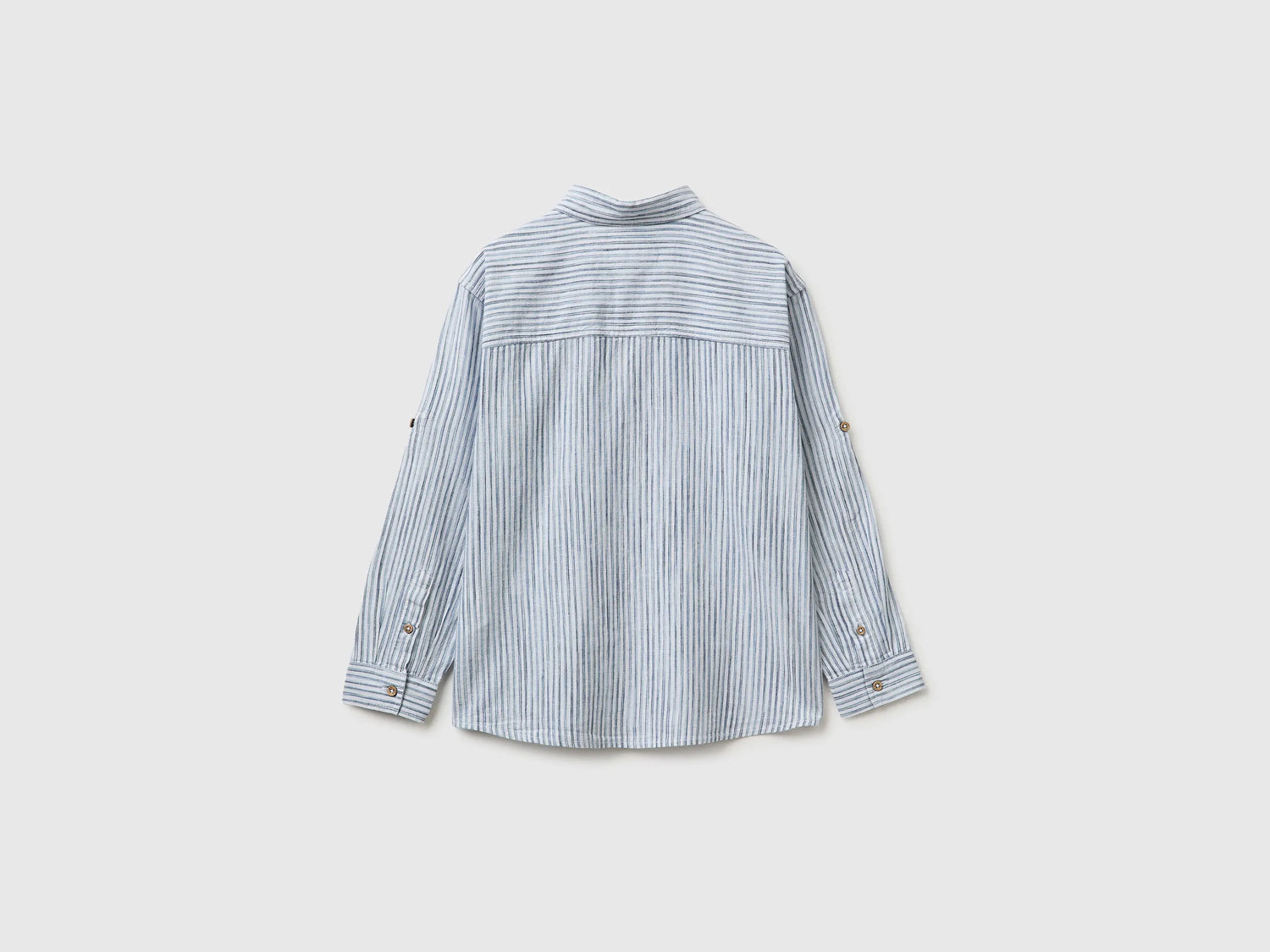 Benetton Light Blue Boys Striped Linen Blend Shirt SKU: 58DNCQ04W_902 Image 02