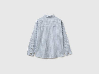 Benetton Light Blue Boys Striped Linen Blend Shirt SKU: 58DNCQ04W_902 Image 02