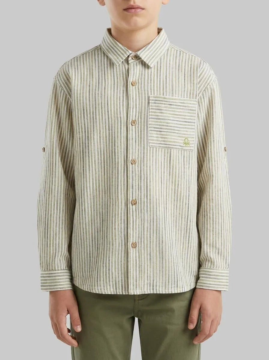 Benetton Yellow Boys Striped Linen Blend Shirt SKU: 58DNCQ04W_903 Image 00