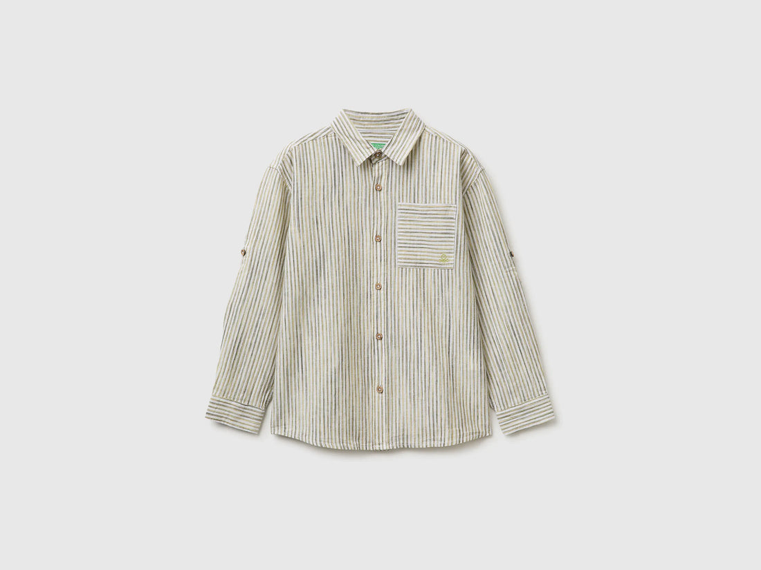Benetton Yellow Boys Striped Linen Blend Shirt SKU: 58DNCQ04W_903 Image 01
