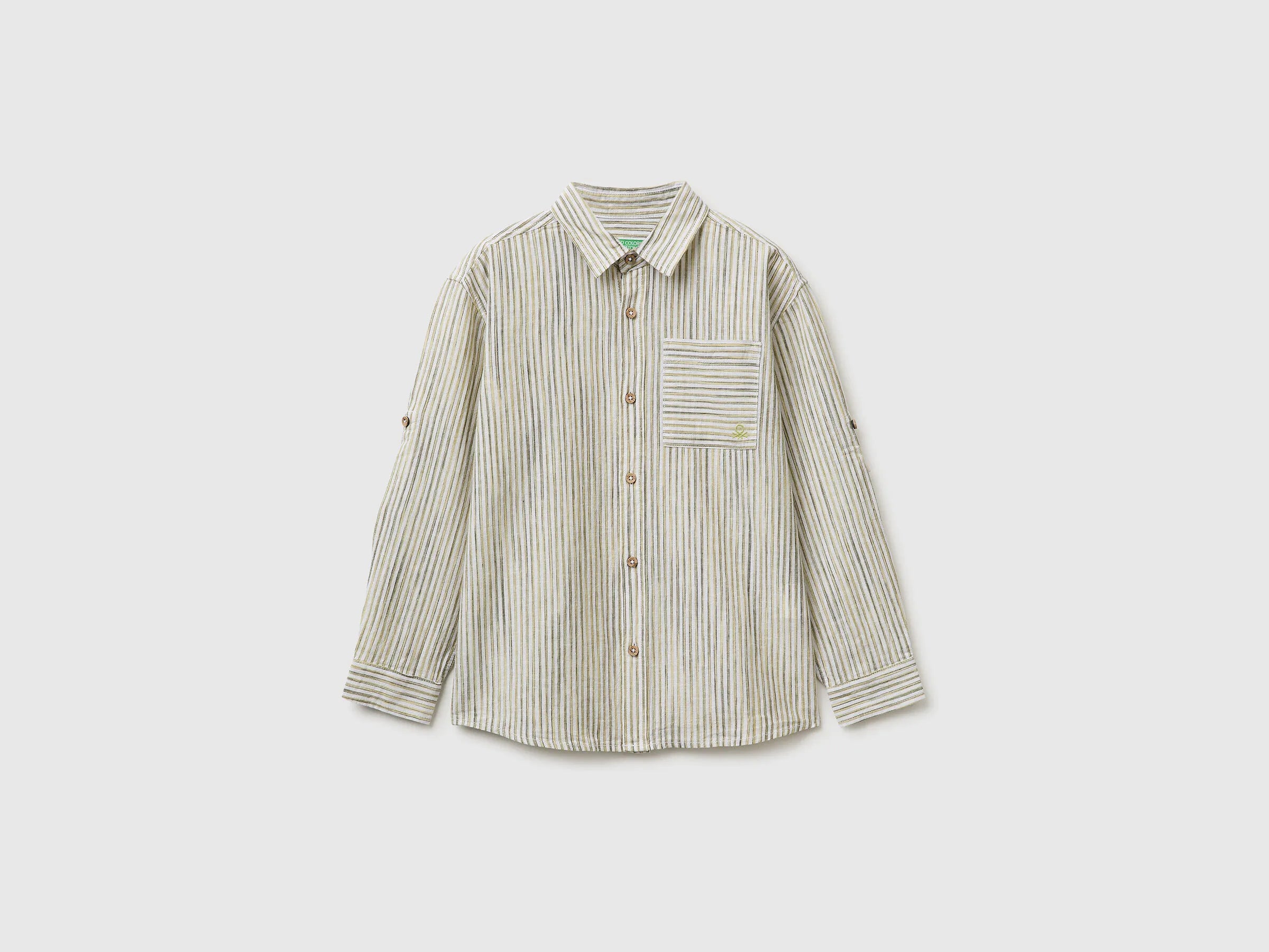 Benetton Yellow Boys Striped Linen Blend Shirt SKU: 58DNCQ04W_903 Image 01