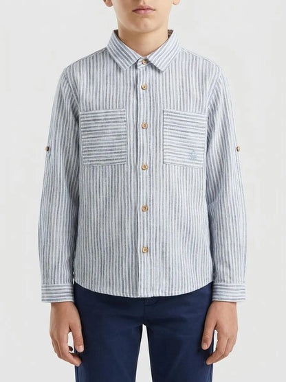 Benetton Light Blue Boys Striped Linen Blend Shirt SKU: 58DNGQ036_902 Image 00