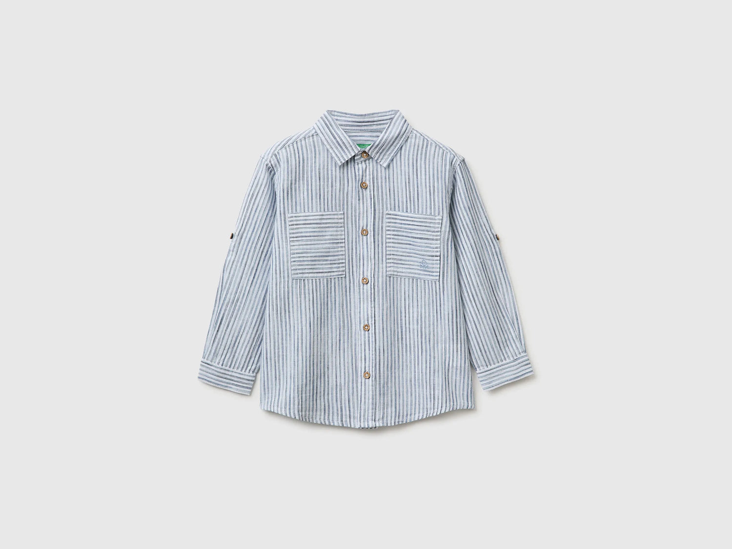Benetton Light Blue Boys Striped Linen Blend Shirt SKU: 58DNGQ036_902 Image 01