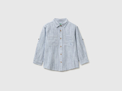 Benetton Light Blue Boys Striped Linen Blend Shirt SKU: 58DNGQ036_902 Image 01