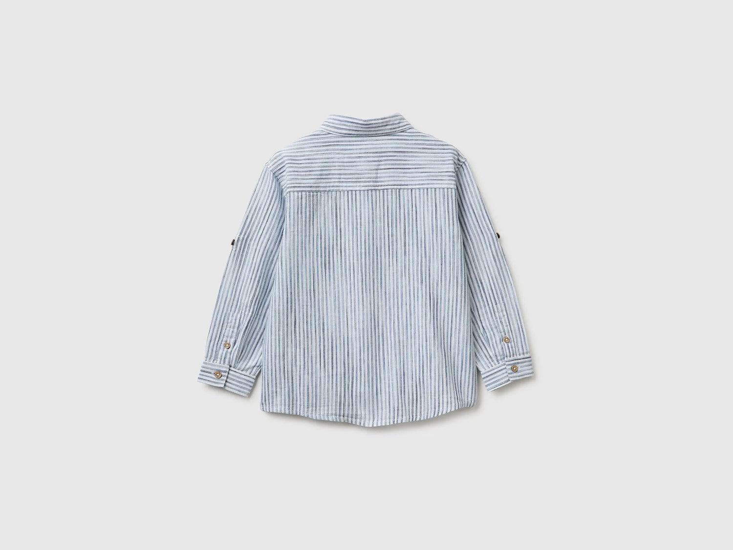 Benetton Light Blue Boys Striped Linen Blend Shirt SKU: 58DNGQ036_902 Image 02