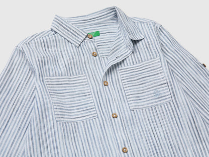 Benetton Light Blue Boys Striped Linen Blend Shirt SKU: 58DNGQ036_902 Image 03
